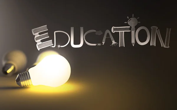 Creative design hand drawn EDUCATION word and light bulb 3d as c — Stock Photo, Image