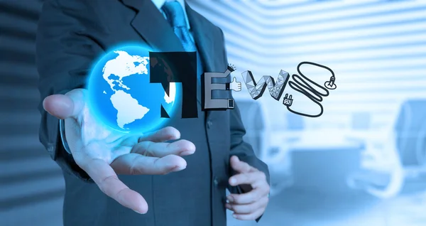 Empresario mano dibujar diseño palabra NEWS NEWS EMPRESA como concepto — Foto de Stock