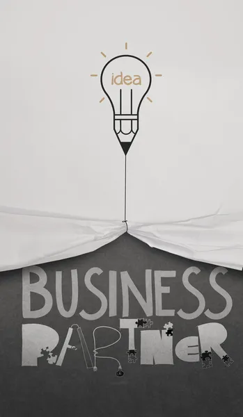 Bleistift Glühbirne ziehen Seil offen faltiges Papier Show Business par — Stockfoto