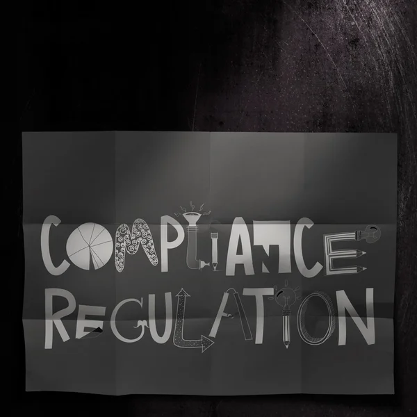 Compliance Regulation Design Wörter auf dunklem zerknittertem Papier als c — Stockfoto