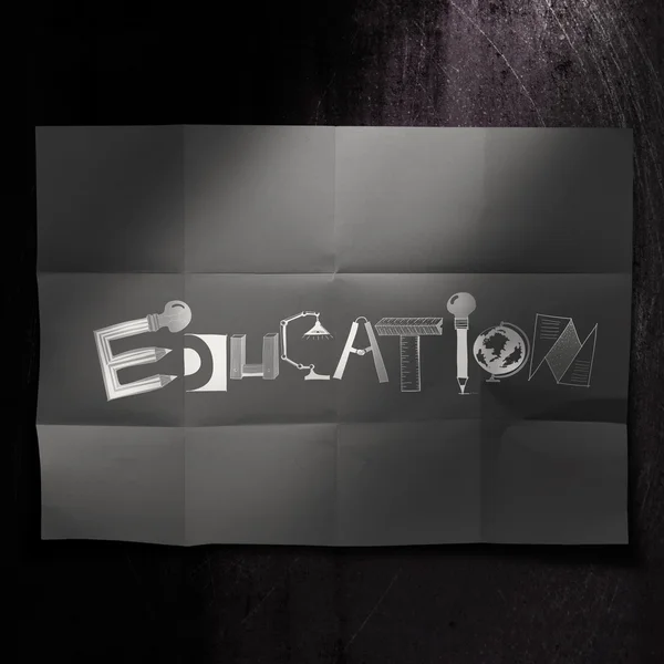 Design word EDUCATION on dark crumpled paper and texture backgro — Stock Photo, Image