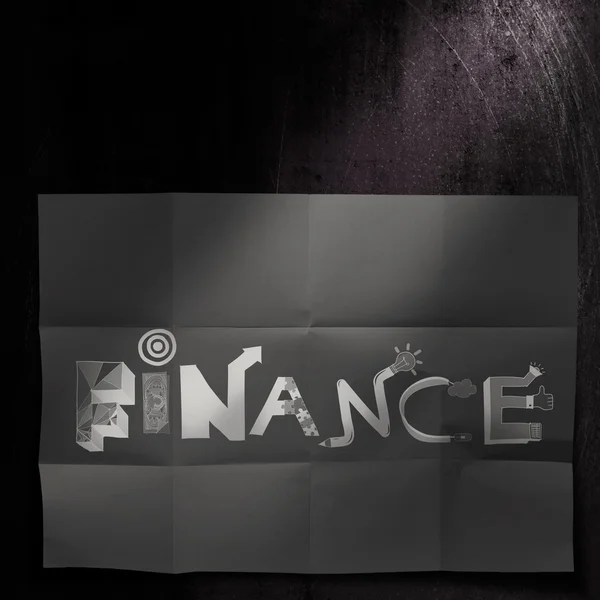 Navrhnout slovo finance na temné zmačkaný papír a textury poza — Stock fotografie