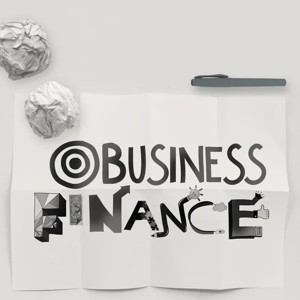 Конструкторское слово BUSINESS FINANCE on white crumpled paper and textur — стоковое фото