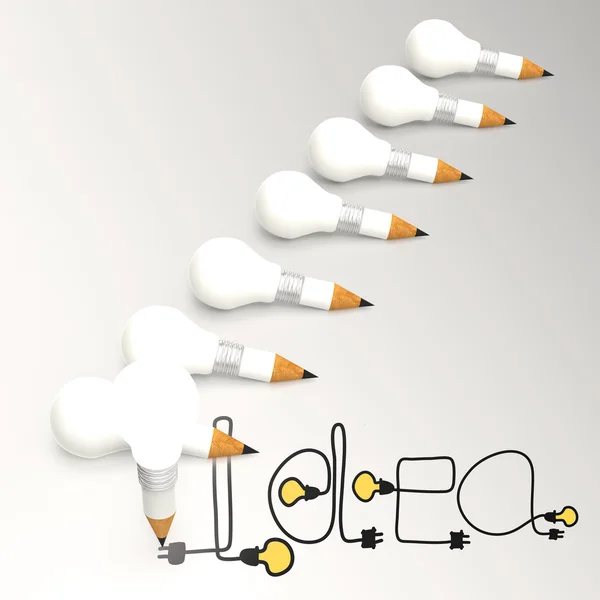 Pencil lightbulb 3d and design word idea as concept — Stock Photo, Image