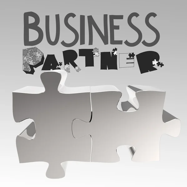 Parola grafica disegnata a mano BUSINESS PARTNER e puzzle 3d come concep — Foto Stock