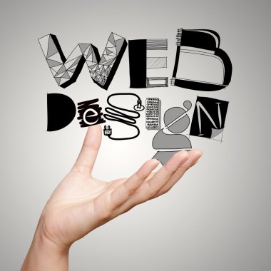 clouse up of  hand showing design word WEB DESIGN  as concept clipart