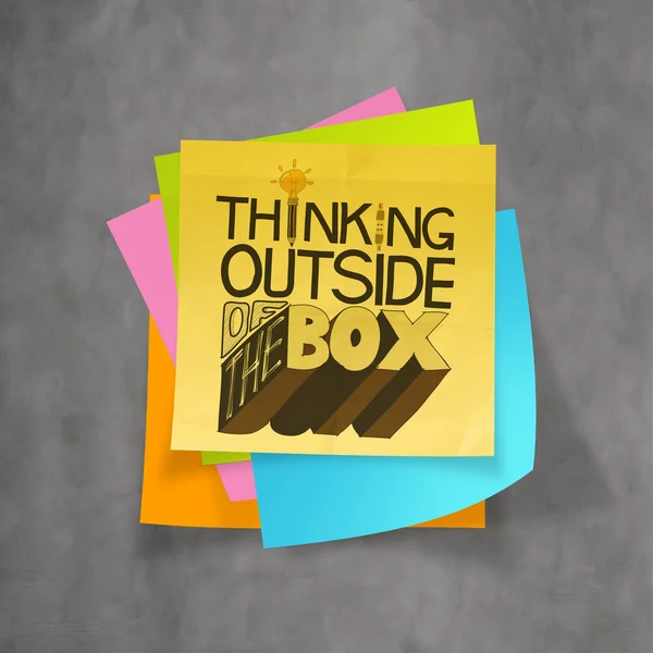 Hand drawn THINKING OUTSIDE OF THE BOX on sticky note and textur — Stock Photo, Image