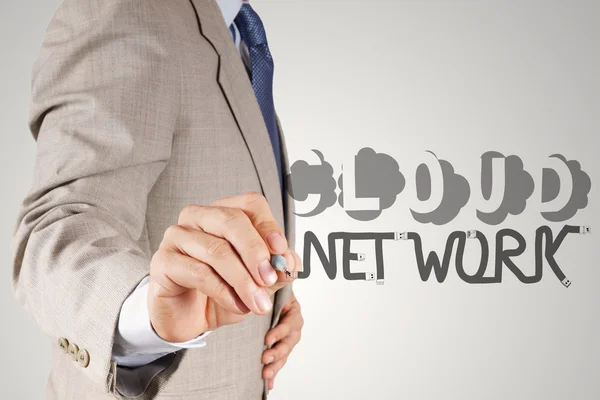 Businessman hand drawing  Cloud network desogn word and diagram — Stock Photo, Image