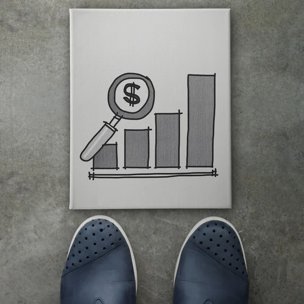 Hand drawn people business graph chart icon on canvas board on f — Stock Photo, Image