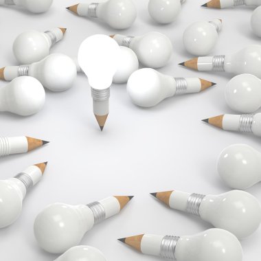 Çizim fikir kalem ve ampul kavramı yaratıcı ve leadersh