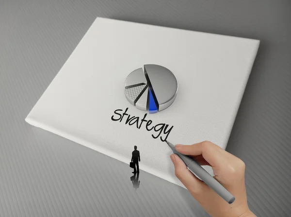 Hand tekening zakelijke strategie woord en 3D-cirkeldiagram pictogram canvas — Stockfoto