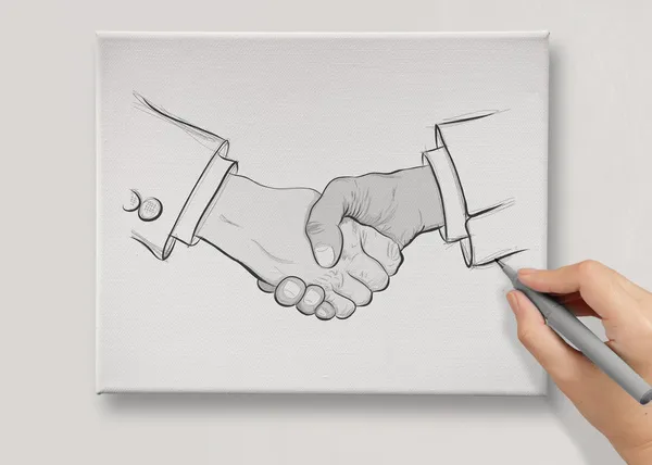 Hand drawn handshake sign as partnership business concept — Stock Photo, Image