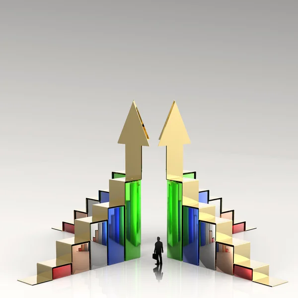 Nézett üzleti grafikon bár növekedés, mint konc sikeres üzletember — Stock Fotó