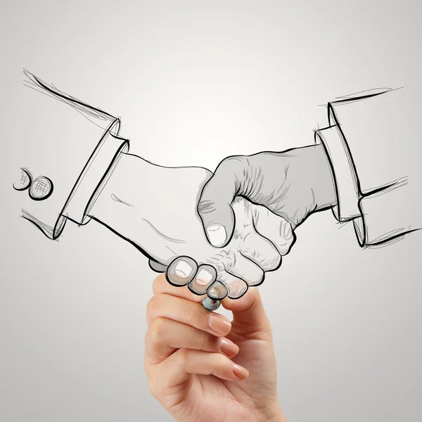 手绘的握手标志作为伙伴关系的业务概念 — 图库照片