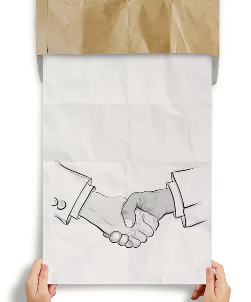 Hand drawn handshake sign as partnership business concept — Stock Photo, Image