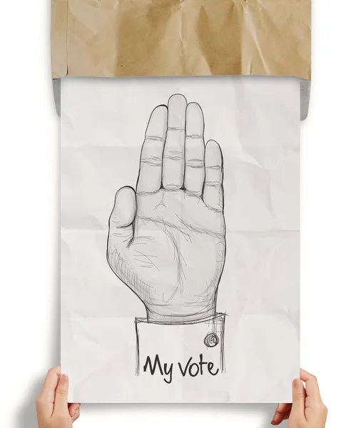 손으로 그린 컨셉으로 내 투표 텍스트와 함께 발생 하는 손 — 스톡 사진