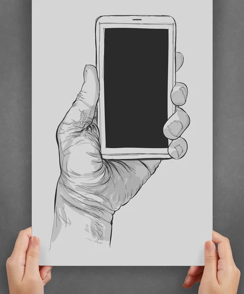 Hand drawn hands with mobile phone as concept — Stock Photo, Image