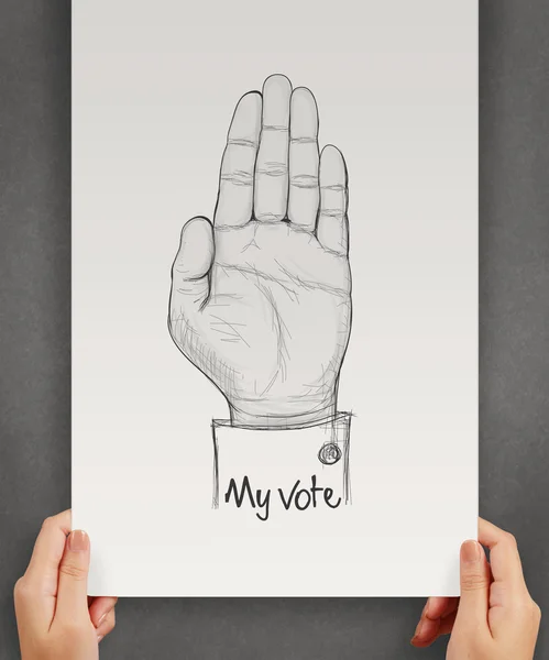 Mão desenhada Mão levantada com meu texto de voz como conceito — Fotografia de Stock