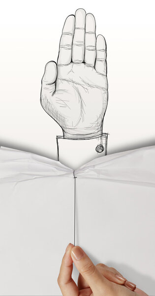 Смятый постер с открытием шоу с папским рисунком "Рука подняла знак мошенничества"
