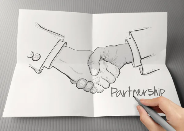 Hand drawn handshake sign as partnership business concept — Stock Photo, Image