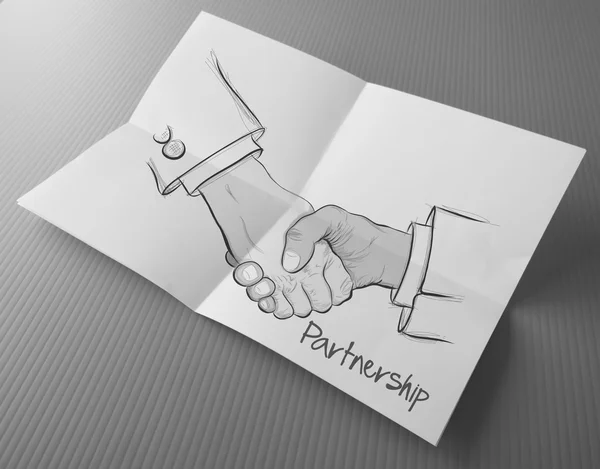 Hand dras handslag tecken som partnerskap affärsidé — Stockfoto