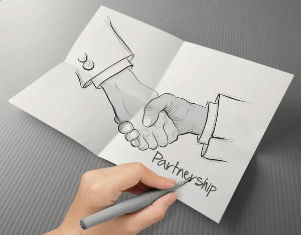 Hand drawn handshake sign as partnership business concept — Stock Photo, Image