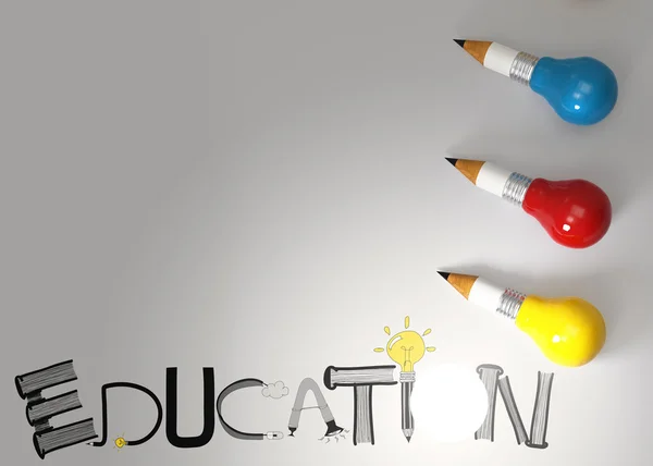 Pencil lightbulb 3d and design word EDUCATION as concept — Stock Photo, Image