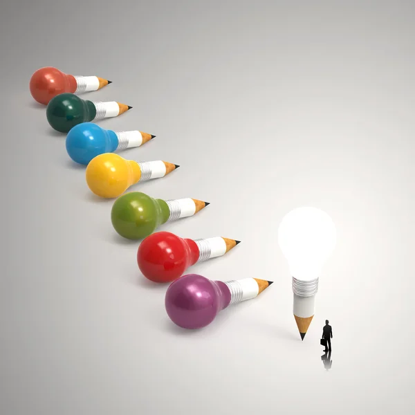 Drawing idea pencil and light bulb 3d concept creative and leade — Stock Photo, Image