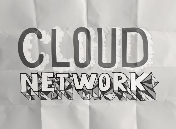 Ontwerp woord hand getekend wolk netwerk op verfrommeld papier als concep — Stockfoto