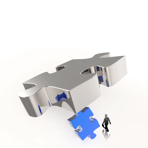 Asociación Puzzle metal 3d y hombre de negocios icono como concepto —  Fotos de Stock