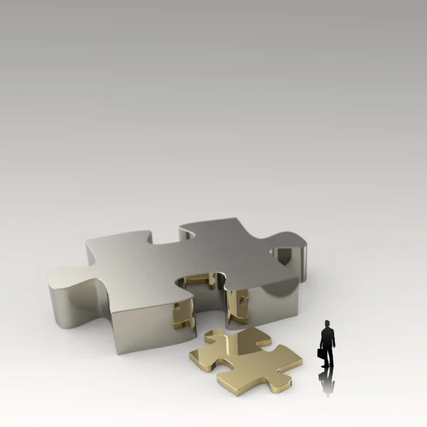 Asociación Puzzle metal 3d y hombre de negocios icono como concepto — Foto de Stock