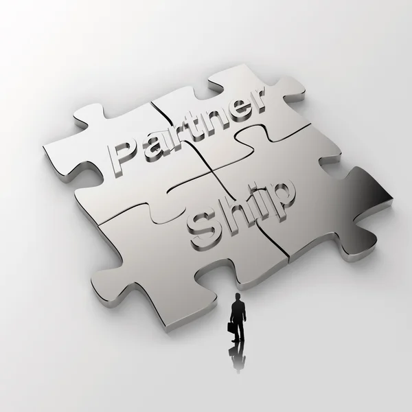 Partnership Puzzle metal 3d and businessman icon as concept — Stock Photo, Image