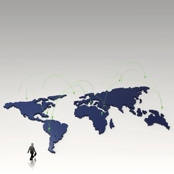 Red social humana 3d en el mapa del mundo como concepto — Foto de Stock