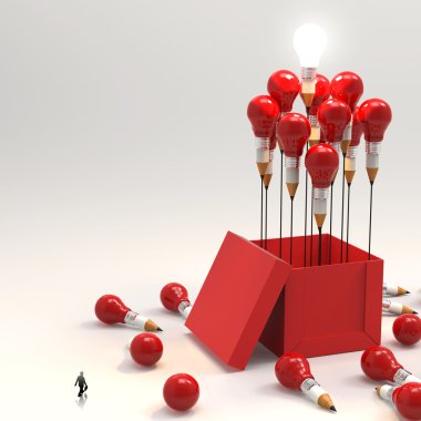 3d ve ampul kalem kavramı dışında bakarak işadamı 