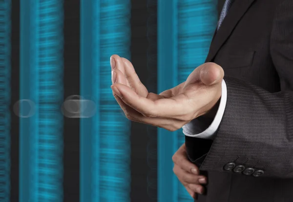 Businessman hand  and server room background as concept — Stock Photo, Image
