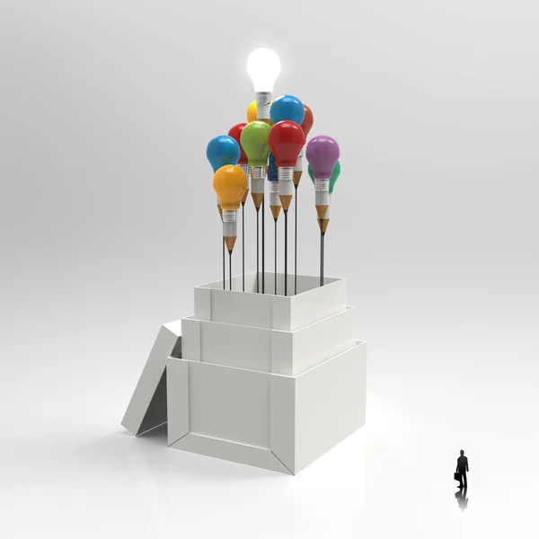 Ampoule crayon 3d comme penser en dehors de la boîte comme concept — Photo