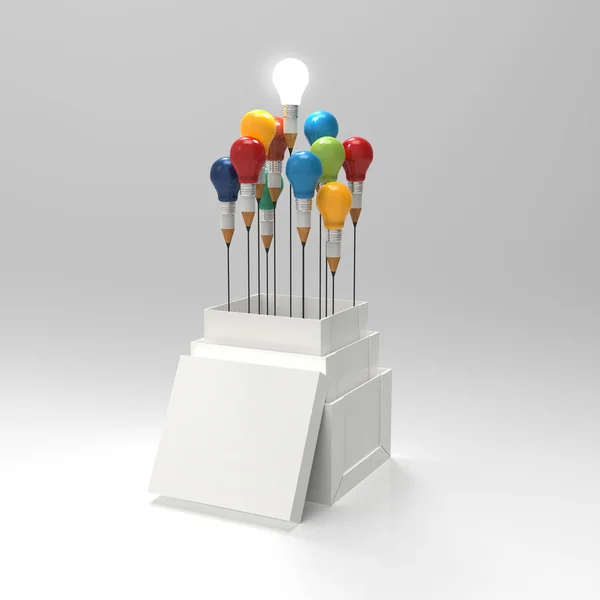 Penna glödlampa 3d som tänka utanför lådan som begrepp — Stockfoto