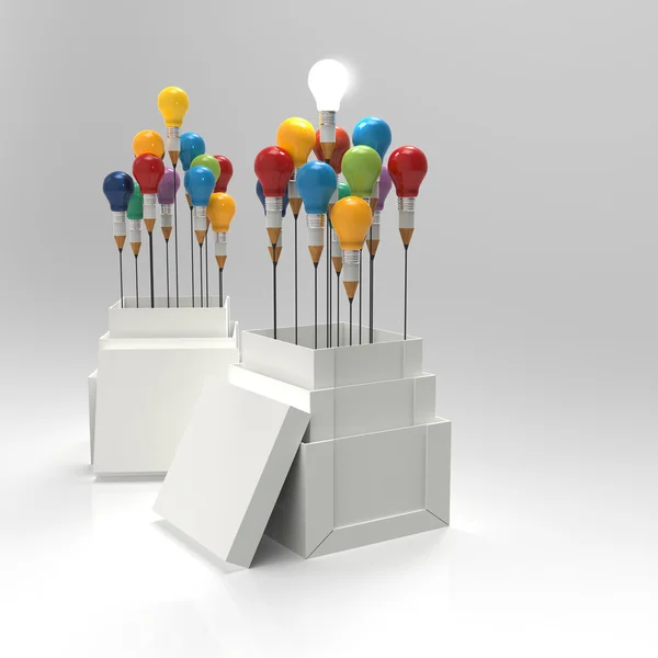 Lampadina a matita 3d come pensare al di fuori della scatola come concetto — Foto Stock