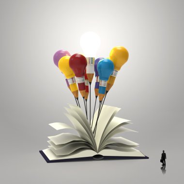 işadamı kalem ampul olarak co ile 3D açık kitap arıyorum