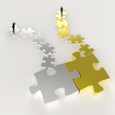 Partnership Puzzle metal 3d and businessman icons as concept 