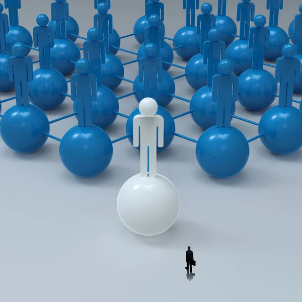 Biznesmen spacery 3d białego człowieka sieci społecznych i leadershi — Zdjęcie stockowe
