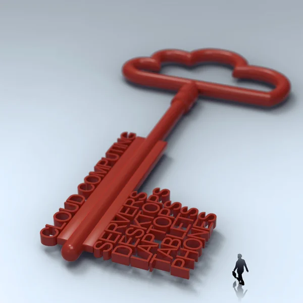 Homme d'affaires marchant vers Cloud Computing diagramme avec clo métallique — Photo