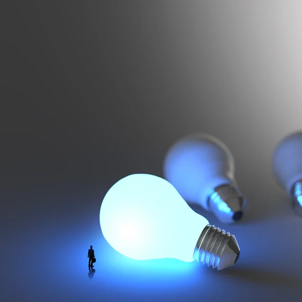 Бізнесмен ходить до зростаючої світлової лампи 3d діаграма ідей як успіх — стокове фото