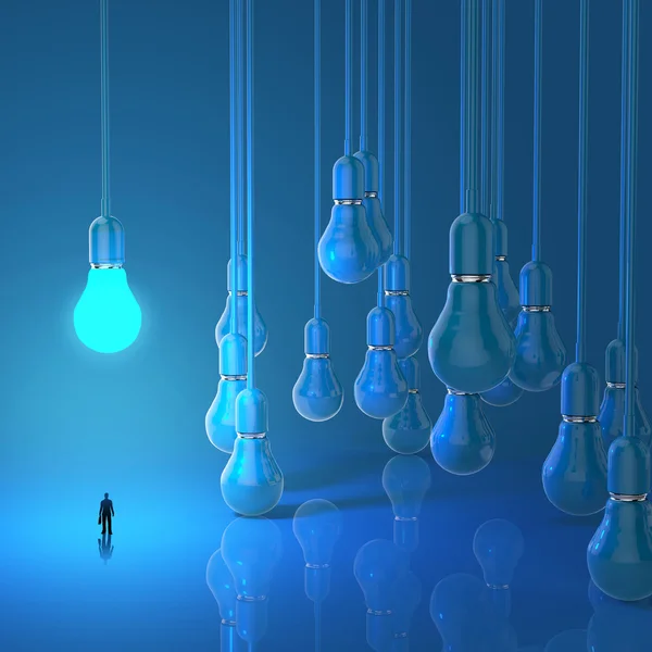 Businessman looking at lightbulb 3d idea diagram as success conc — Stock Photo, Image