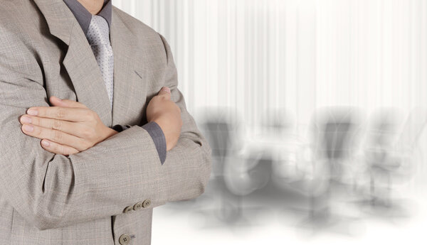 businessman success with his board room background as concept