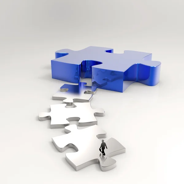 Asociación Puzzle metal 3d y hombre de negocios icono como concepto —  Fotos de Stock