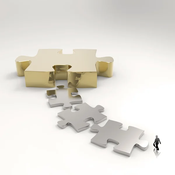 Asociación Puzzle metal 3d y hombre de negocios icono como concepto —  Fotos de Stock