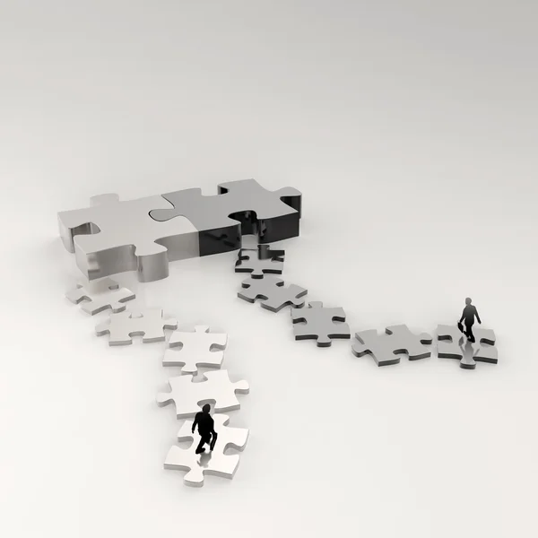 Partnership Puzzle metal 3d and businessman icon as concept — Stock Photo, Image