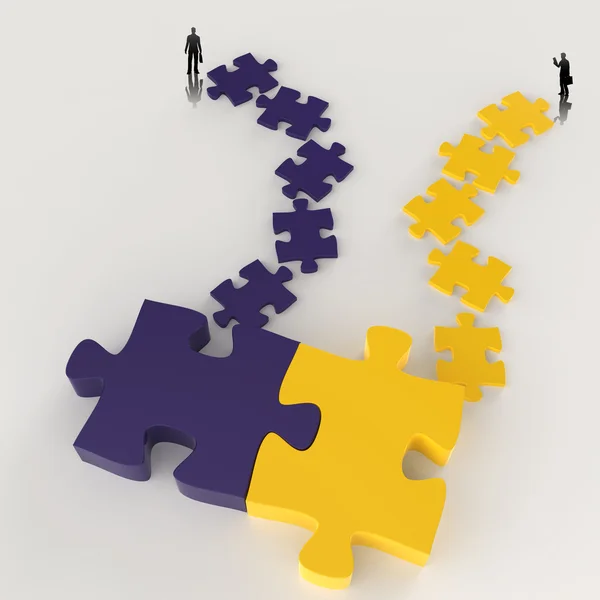 Partnership Puzzle metal 3d and businessman icons as concept — Stock Photo, Image