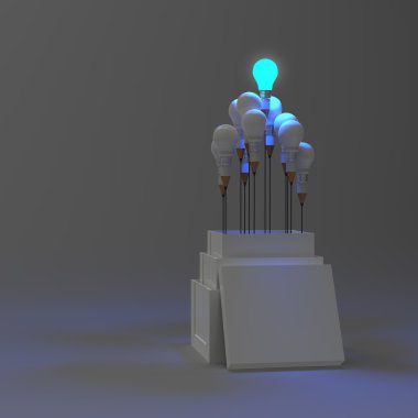 kalem ampul 3d olarak kavram olarak kutunun dışında düşünmek 